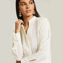 Load image into Gallery viewer, Ecru Cream Long Sleeve Overhead V-Neck Relaxed Fit Blouse