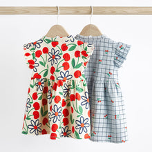 Load image into Gallery viewer, Red/Blue Cherry Floral Baby Jersey Dress 2 Pack