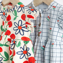 Load image into Gallery viewer, Red/Blue Cherry Floral Baby Jersey Dress 2 Pack