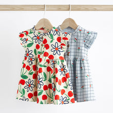 Load image into Gallery viewer, Red/Blue Cherry Floral Baby Jersey Dress 2 Pack