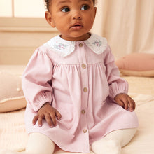 Load image into Gallery viewer, Pink 2 Piece Embroidered Baby Dress and Tights Set (0mths-12-18mt)