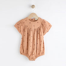 Load image into Gallery viewer, Brown Embroidered Flowers Baby Bloomer Romper