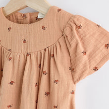 Load image into Gallery viewer, Brown Embroidered Flowers Baby Bloomer Romper