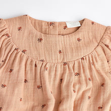 Load image into Gallery viewer, Brown Embroidered Flowers Baby Bloomer Romper