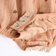 Load image into Gallery viewer, Brown Embroidered Flowers Baby Bloomer Romper