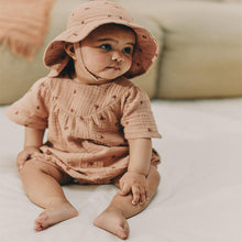 Load image into Gallery viewer, Brown Embroidered Flowers Baby Bloomer Romper