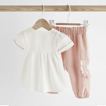 Load image into Gallery viewer, Pink/White Top And Trousers Baby Set (0mths-12-18mt)