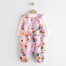 Load image into Gallery viewer, Purple Floral Baby Dungarees and Bodysuit Set (0mths-12-18mt)
