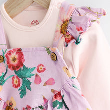 Load image into Gallery viewer, Purple Floral Baby Dungarees and Bodysuit Set (0mths-12-18mt)