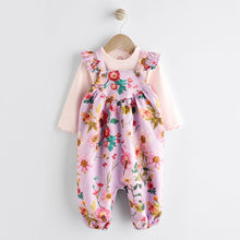 Load image into Gallery viewer, Purple Floral Baby Dungarees and Bodysuit Set (0mths-12-18mt)
