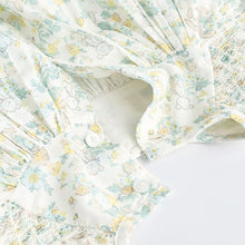 Load image into Gallery viewer, Green Ditsy Floral Woven Baby Dress And Knicker Set