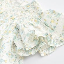 Load image into Gallery viewer, Green Ditsy Floral Woven Baby Dress And Knicker Set