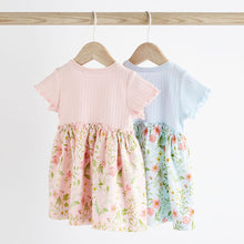 Load image into Gallery viewer, Pink & Blue Baby 100% Cotton Jersey Dress 2 Pack (0mths-12-18mt)