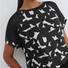 Load image into Gallery viewer, Black/White Geo Woven Mix Short Sleeve Raglan T-Shirt