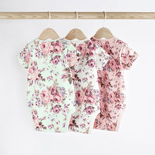 Load image into Gallery viewer, Floral Baby Short Sleeve Bodysuits 3 Pack