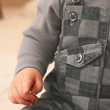 Load image into Gallery viewer, Monochrome Check Baby Denim Dungarees And Bodysuit Set (0mths-12-18mt)