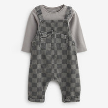 Load image into Gallery viewer, Monochrome Check Baby Denim Dungarees And Bodysuit Set (0mths-12-18mt)