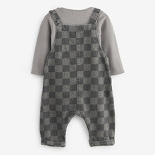 Load image into Gallery viewer, Monochrome Check Baby Denim Dungarees And Bodysuit Set (0mths-12-18mt)