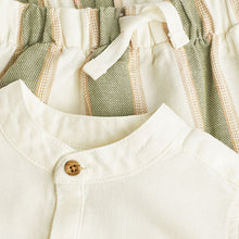 Load image into Gallery viewer, White/Green Baby Woven Shirt and Trousers 2 Piece Set With Linen (0mths-12-18mt)
