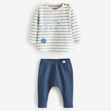Load image into Gallery viewer, Blue/White Bunny Baby Top and Leggings 2 Piece Set