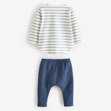 Load image into Gallery viewer, Blue/White Bunny Baby Top and Leggings 2 Piece Set