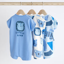 Load image into Gallery viewer, Blue Character Baby Jersey 100% Cotton Rompers 3 Pack