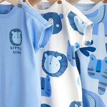 Load image into Gallery viewer, Blue Character Baby Jersey 100% Cotton Rompers 3 Pack