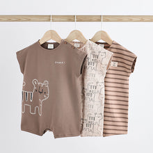 Load image into Gallery viewer, Brown Tiger Baby Jersey Rompers 3 Pack
