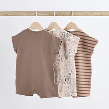 Load image into Gallery viewer, Brown Tiger Baby Jersey Rompers 3 Pack