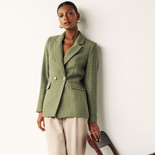 Load image into Gallery viewer, Sage Green Bouclé Fitted Double Breasted Blazer