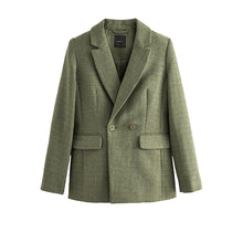 Load image into Gallery viewer, Sage Green Bouclé Fitted Double Breasted Blazer