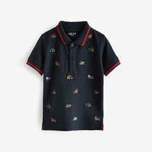 Load image into Gallery viewer, Navy Blue All Over 100% Cotton Embroidered Short Sleeve Polo Shirt