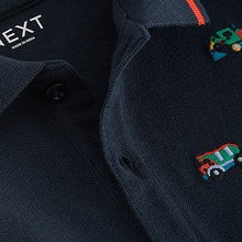 Load image into Gallery viewer, Navy Blue All Over 100% Cotton Embroidered Short Sleeve Polo Shirt
