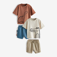 Load image into Gallery viewer, Rust Brown/Ecru Cream 100% Cotton 2 pack T-shirt and Shorts Set