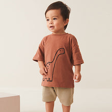 Load image into Gallery viewer, Rust Brown/Ecru Cream 100% Cotton 2 pack T-shirt and Shorts Set