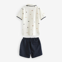 Load image into Gallery viewer, White 100% Cotton All Over Printed Polo Shirt And Shorts Set (9-12mths-5-6yrs)