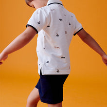 Load image into Gallery viewer, White 100% Cotton All Over Printed Polo Shirt And Shorts Set (9-12mths-5-6yrs)