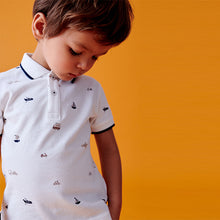 Load image into Gallery viewer, White 100% Cotton All Over Printed Polo Shirt And Shorts Set (9-12mths-5-6yrs)