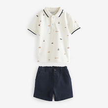 Load image into Gallery viewer, White 100% Cotton All Over Printed Polo Shirt And Shorts Set (9-12mths-5-6yrs)