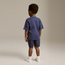 Load image into Gallery viewer, Blue 100% Cotton Short Sleeve Colourblock T-Shirt and Shorts Set (3mths-5-6yrs)