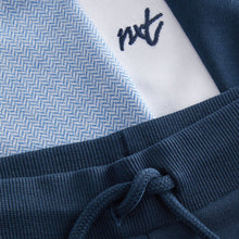 Load image into Gallery viewer, Blue 100% Cotton Short Sleeve Colourblock T-Shirt and Shorts Set (3mths-5-6yrs)