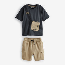 Load image into Gallery viewer, Tan Brown/Grey Utility Bumbag Short Sleeve T-Shirt & Shorts Set (3mths-5-6yrs)
