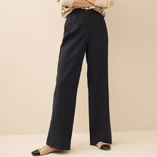 Load image into Gallery viewer, Black Tailored Elastic Back Wide Leg Trousers