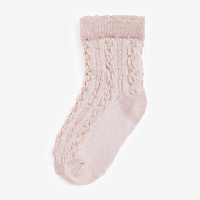 Load image into Gallery viewer, Pink/Neutral Baby Cable Socks 7 Pack (0mths-1-2yrs)