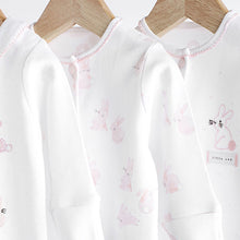 Load image into Gallery viewer, Pink 100% Cotton Baby Sleepsuits 3 Pack (0-12mt)