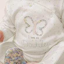Load image into Gallery viewer, Ecru Butterfly Daddy 100% Cotton Family Sleepsuit (0-18mt)