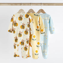 Load image into Gallery viewer, Blue/Yellow Two Way Zip Baby Sleespuits 3 Pack (0mths-6-9mt)