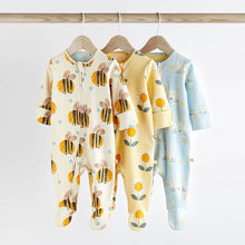 Load image into Gallery viewer, Blue/Yellow Two Way Zip Baby Sleespuits 3 Pack (0mths-6-9mt)