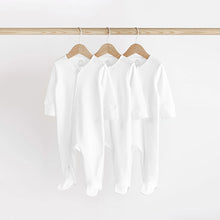 Load image into Gallery viewer, White Essential Zipped 100% Cotton Baby Sleepsuits 3 Pack