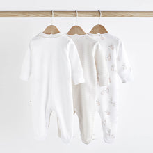 Load image into Gallery viewer, Neutral Bunny Delicate Baby Sleepsuits 3 Pack (0-12-18mt)